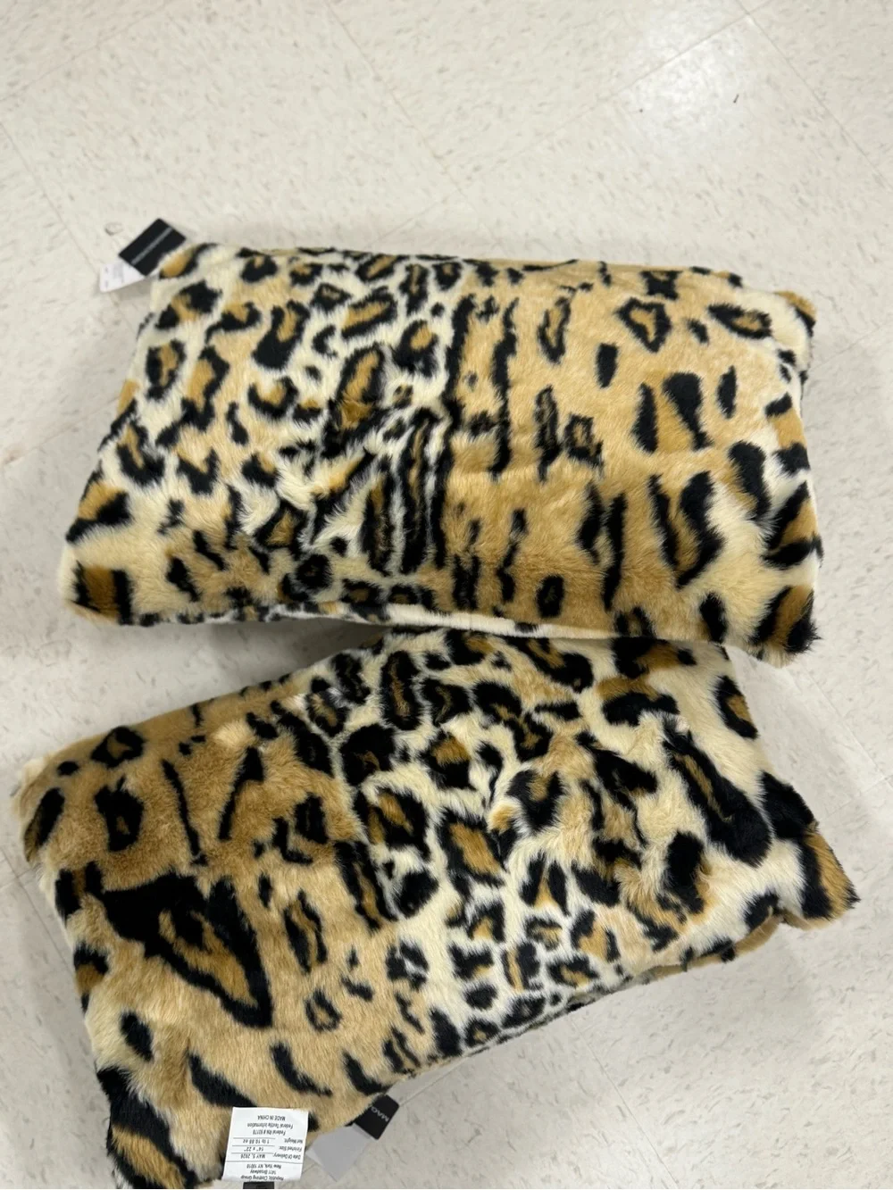 Magaschoni Leopard Print Faux Fur Pillows set 2 in Tan, Black, Cream